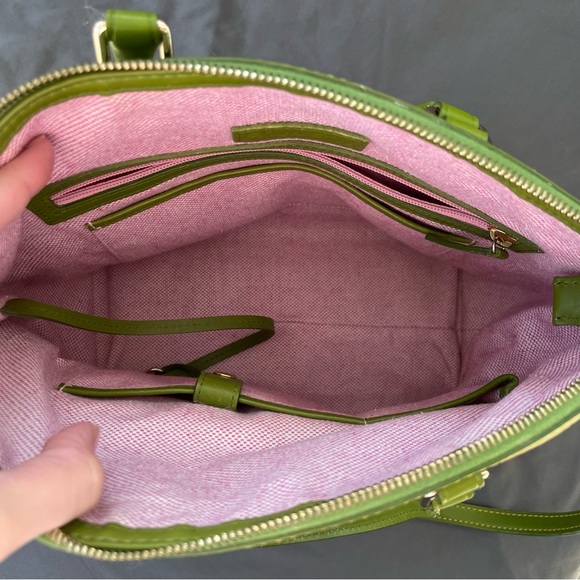 Dooney & Bourke DILLEN "CROCO" Leather Double Pocket Satchel LIME GREEN - Picture 12 of 15